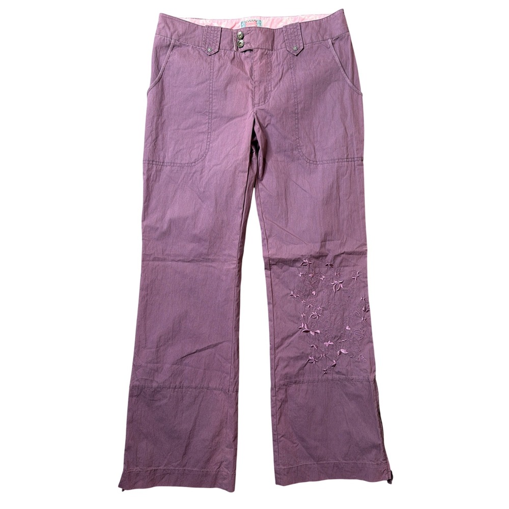 Fat Face Pants Womens 10 Vintage Purple Floral Embroidered Cotton Blend